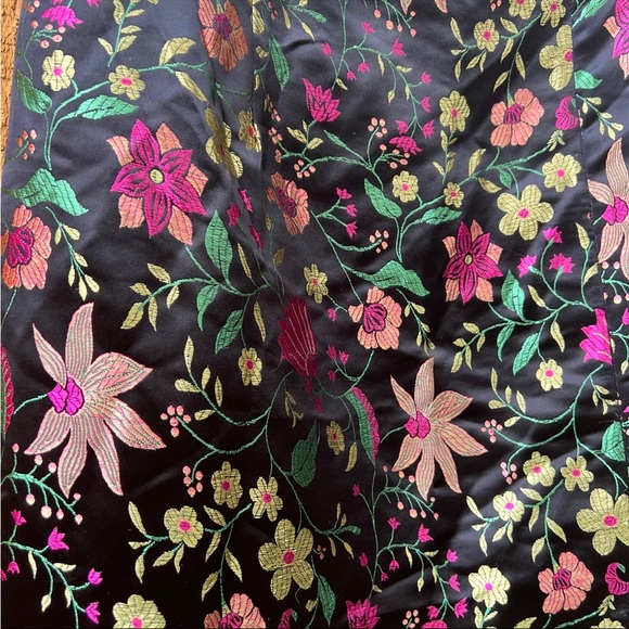 Black Satin and Colorful Floral Embroidered Strapless Midi Dress 🌿 - Picture 9 of 11